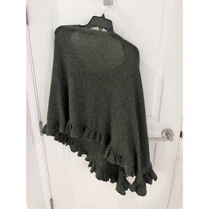 NWOT Minnie Rose 100% Cashmere Ruffle Trim Poncho in Grey Green ONE SIZE